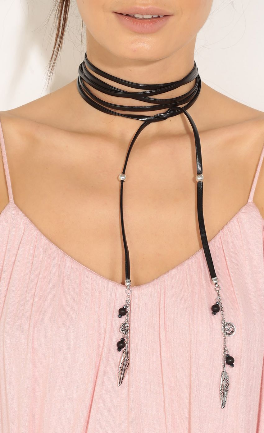 Picture Charm Embellished Leather Cord Choker In Black. Source: https://media-img.lucyinthesky.com/data/Jun16_1/850xAUTO/0Y5A0215.JPG