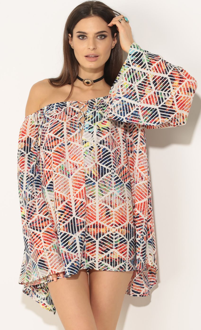 Picture Off The Shoulder Patterned Chaos Dress. Source: https://media-img.lucyinthesky.com/data/Jun16_1/850xAUTO/0Y5A4536.JPG