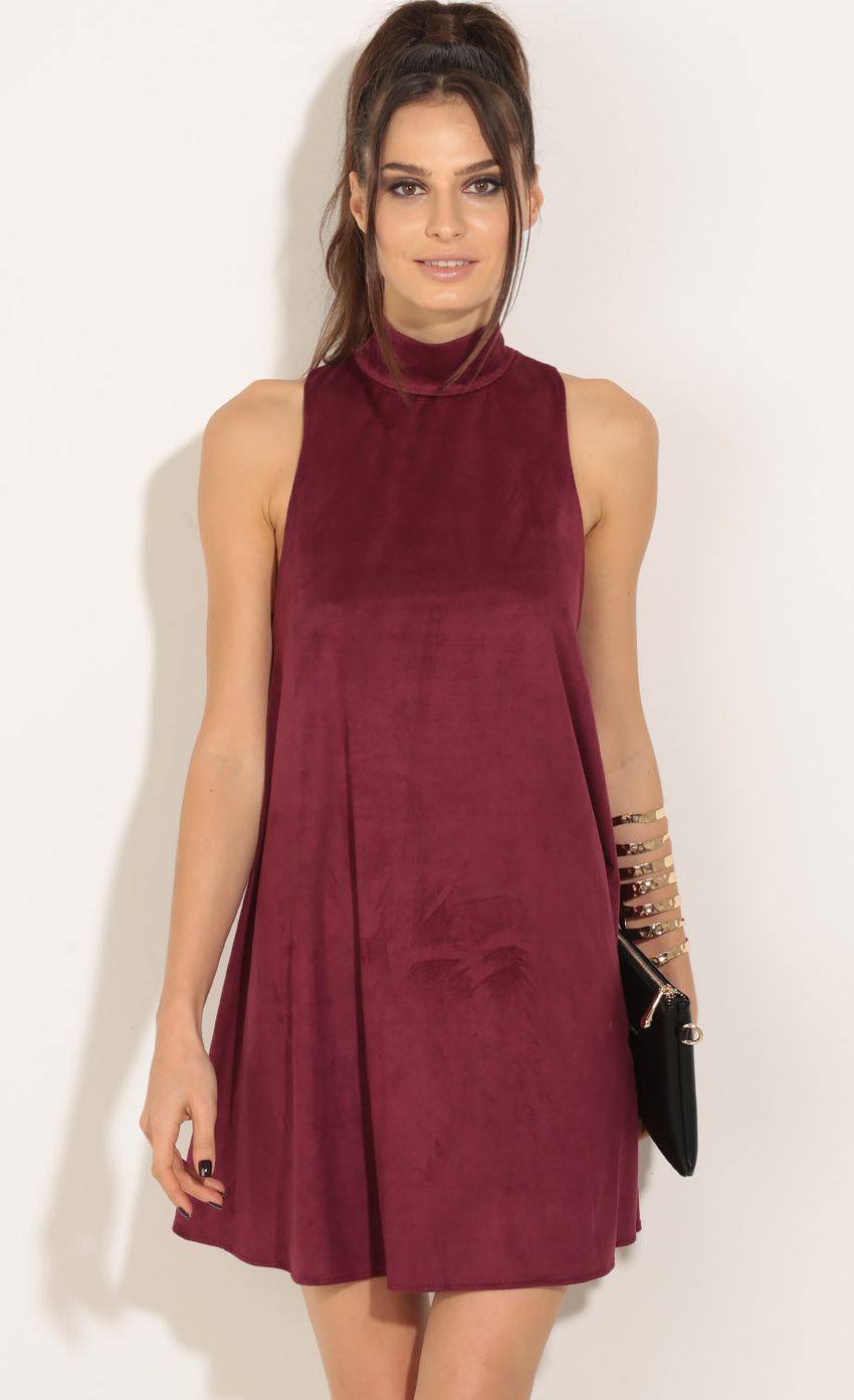 Picture Suede Shift Dress In Burgundy. Source: https://media-img.lucyinthesky.com/data/Jun16_2/850xAUTO/0Y5A0461.JPG
