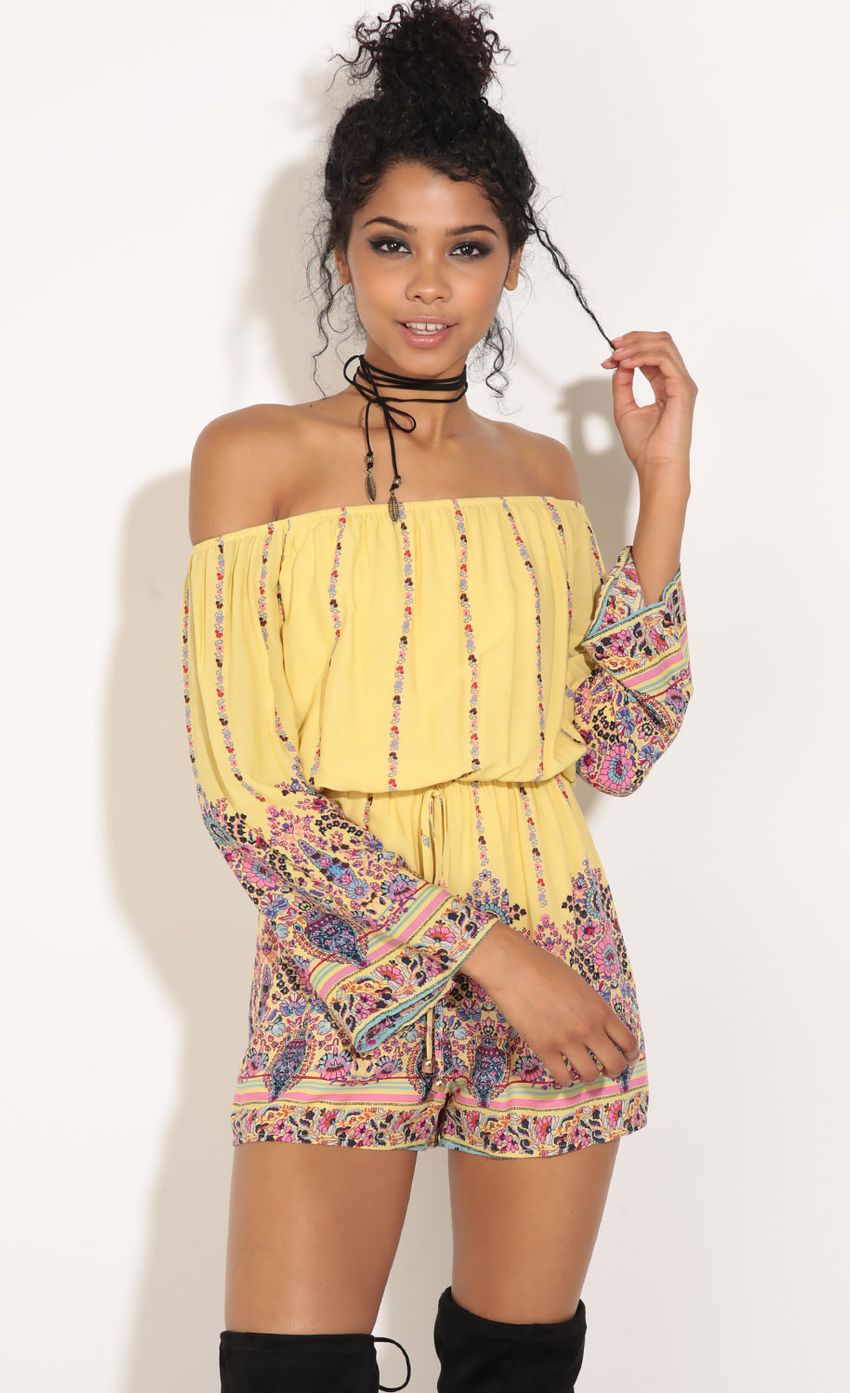 Picture Floral Print Romper In Canary Yellow. Source: https://media-img.lucyinthesky.com/data/Jun16_2/850xAUTO/0Y5A0696.JPG