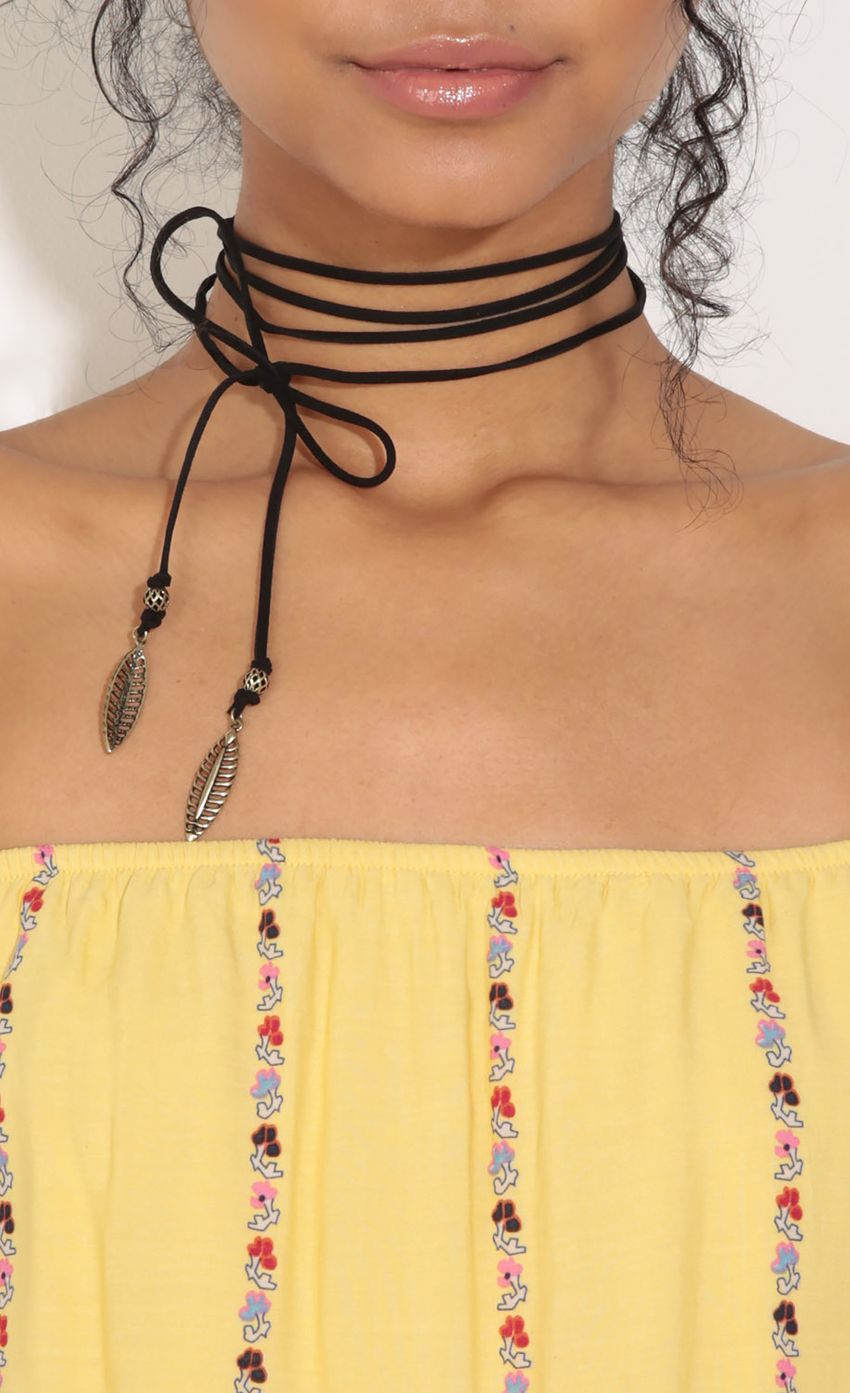 Picture Leaf Embellished Cord Choker In Black. Source: https://media-img.lucyinthesky.com/data/Jun16_2/850xAUTO/0Y5A0776.JPG