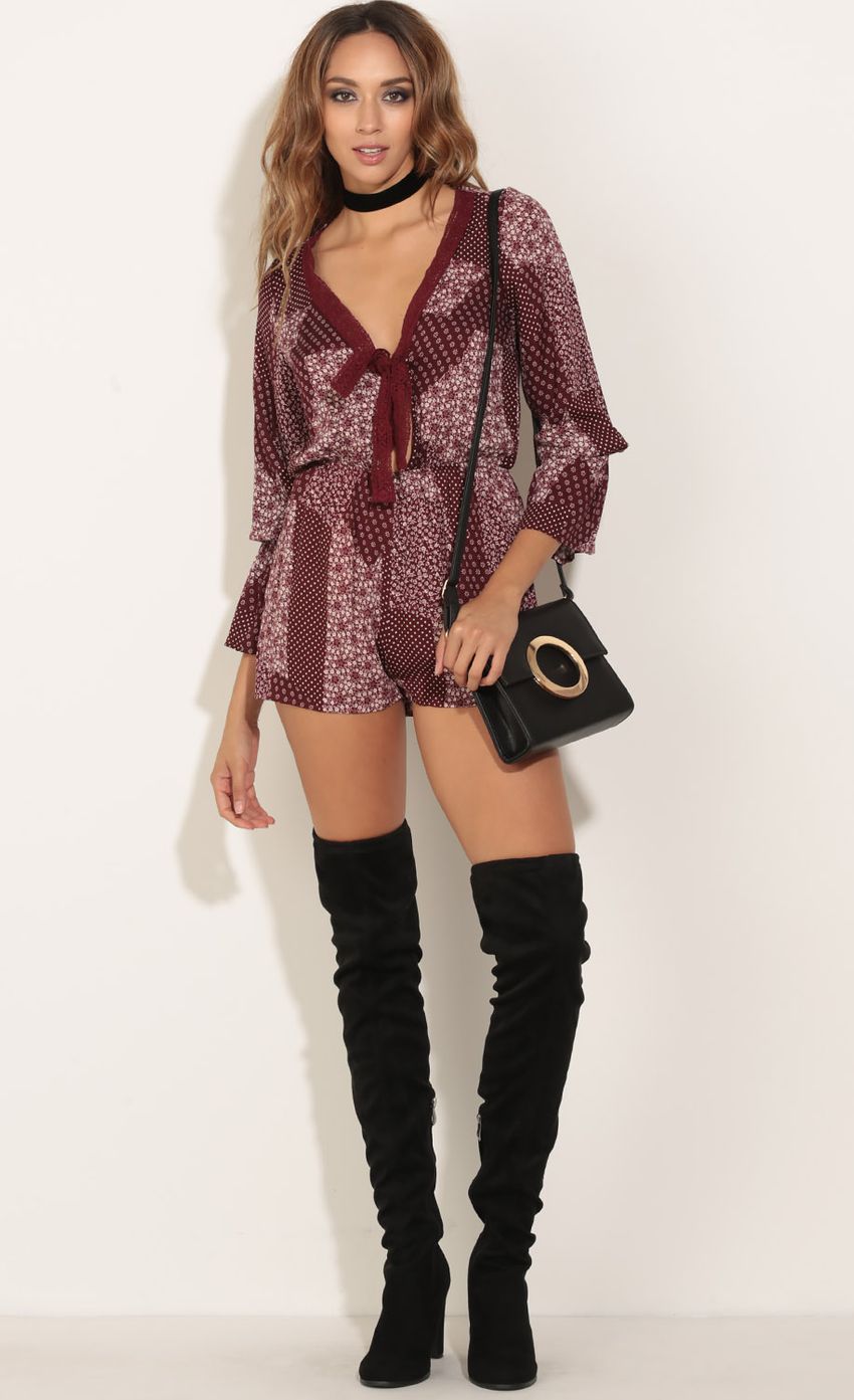 Picture Floral Tie-Up Romper In Wine. Source: https://media-img.lucyinthesky.com/data/Jun16_2/850xAUTO/0Y5A1059.JPG
