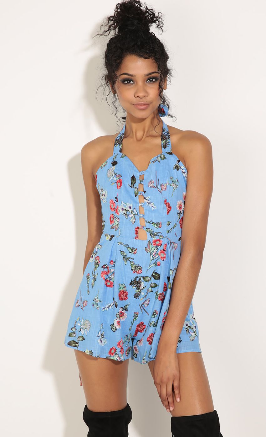 Picture Halter Floral Romper In Blue. Source: https://media-img.lucyinthesky.com/data/Jun16_2/850xAUTO/0Y5A1559.JPG