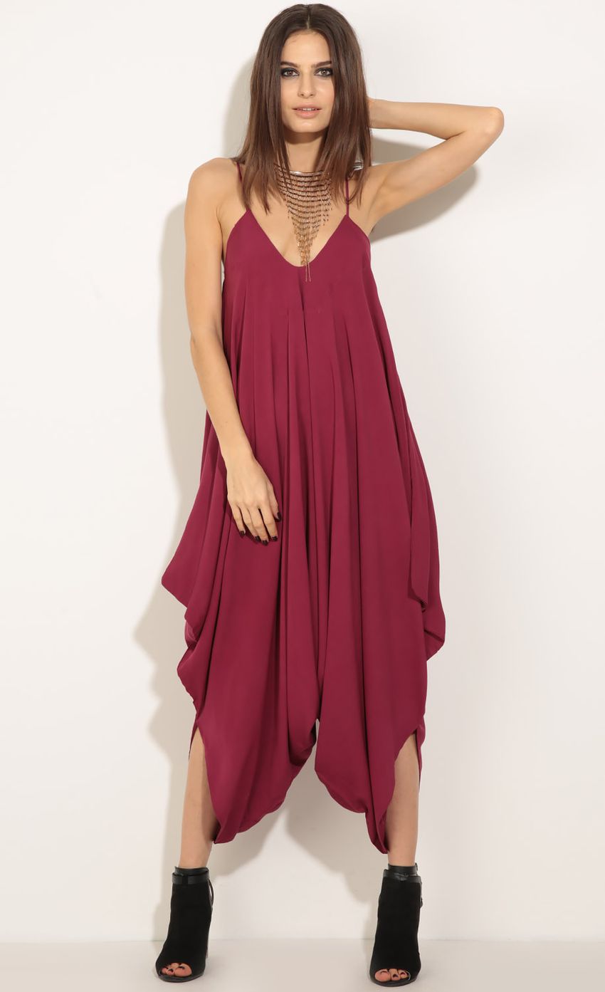 Picture Harem Jumpsuit In Burgundy. Source: https://media-img.lucyinthesky.com/data/Jun16_2/850xAUTO/0Y5A2345.JPG