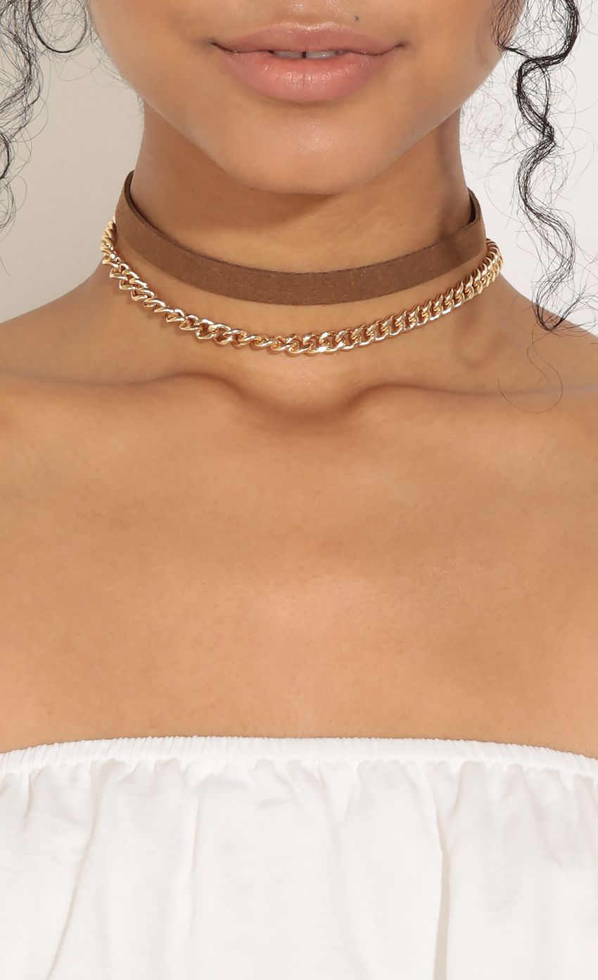 Picture Suede And Chain Choker Necklace Set In Brown. Source: https://media-img.lucyinthesky.com/data/Jun16_2/850xAUTO/0Y5A3716.JPG