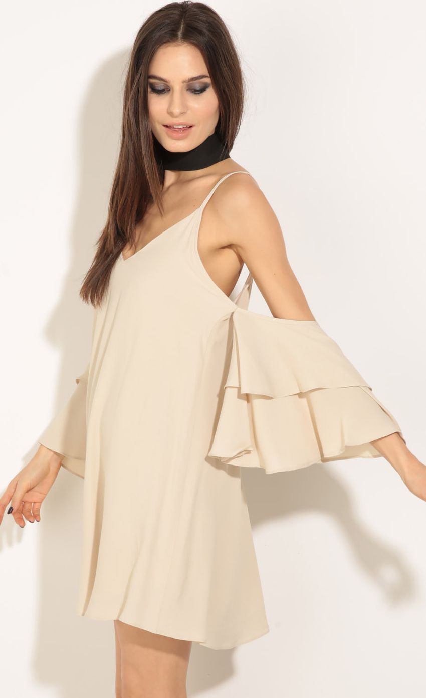Picture Tiered Shoulder Shift Dress In Beige. Source: https://media-img.lucyinthesky.com/data/Jun16_2/850xAUTO/0Y5A3979.JPG