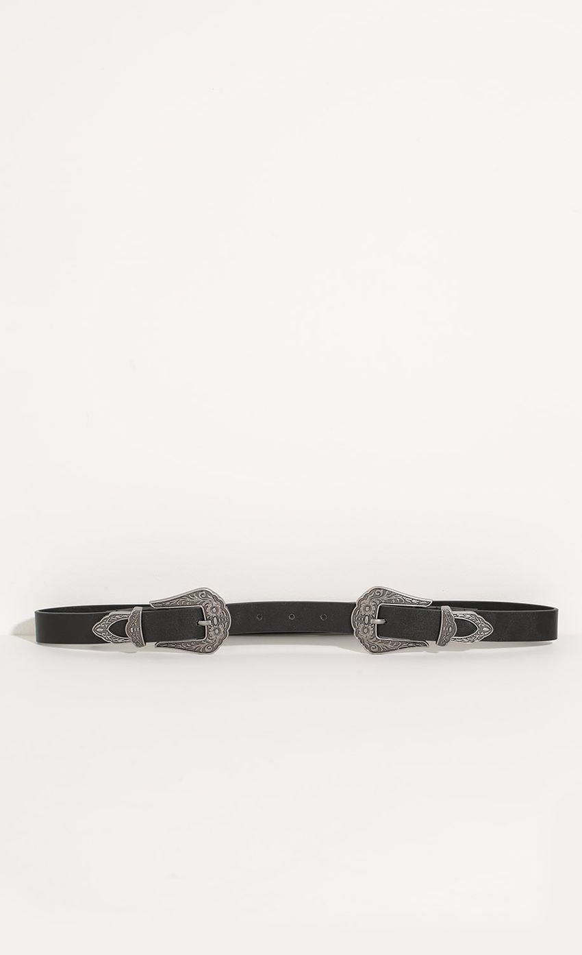 Picture Double Buckle Faux Leather Belt In Black. Source: https://media-img.lucyinthesky.com/data/Jun16_2/850xAUTO/0Y5A5230.JPG