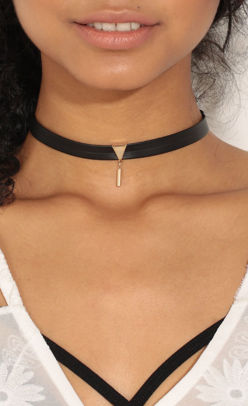 Picture Triangle Charm Leather Choker In Black. Source: https://media-img.lucyinthesky.com/data/Jun16_2/850xAUTO/0Y5A8353.JPG