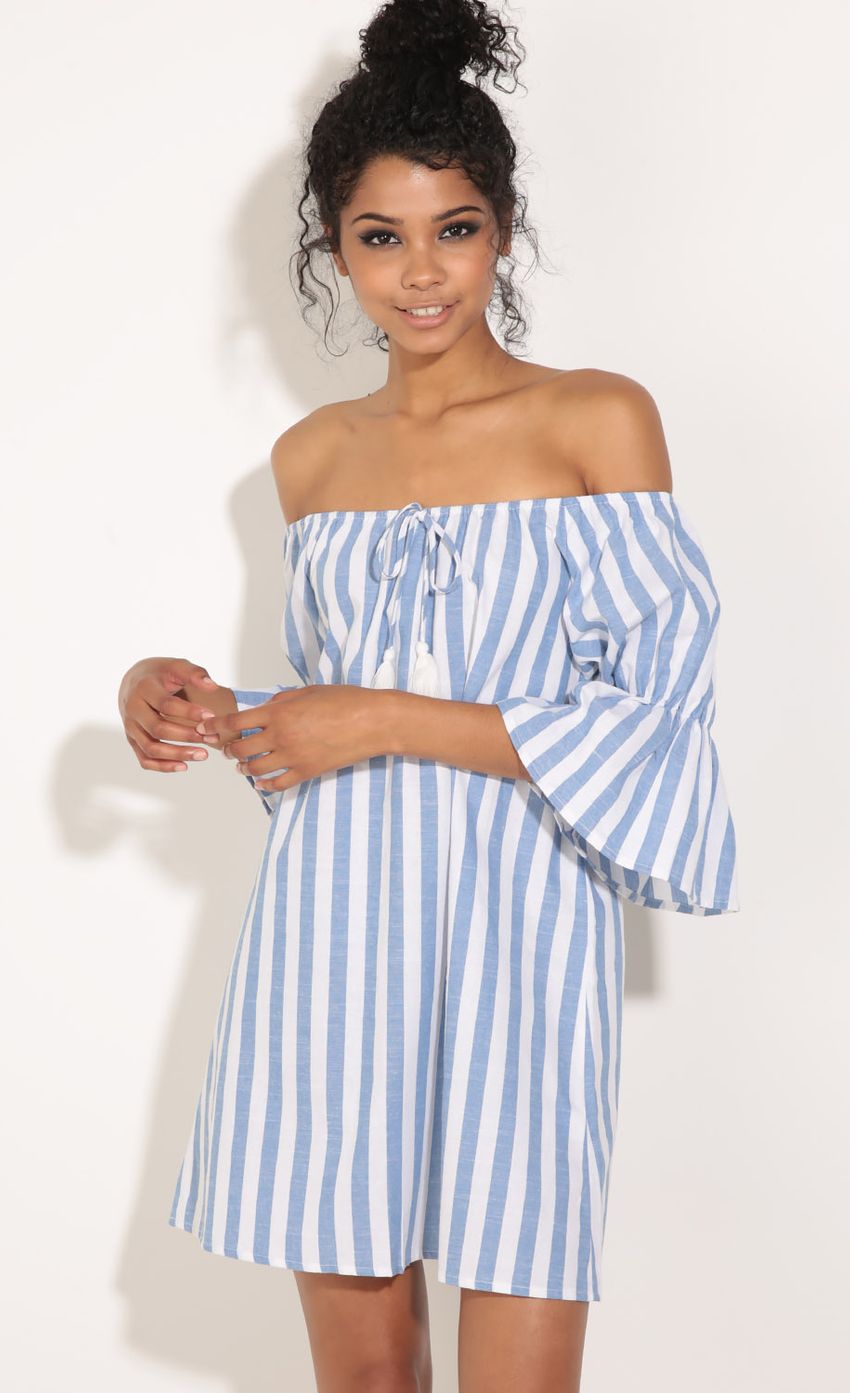 Picture Off The Shoulder Stripe Dress In Blue And White. Source: https://media-img.lucyinthesky.com/data/Jun16_2/850xAUTO/0Y5A9209.JPG