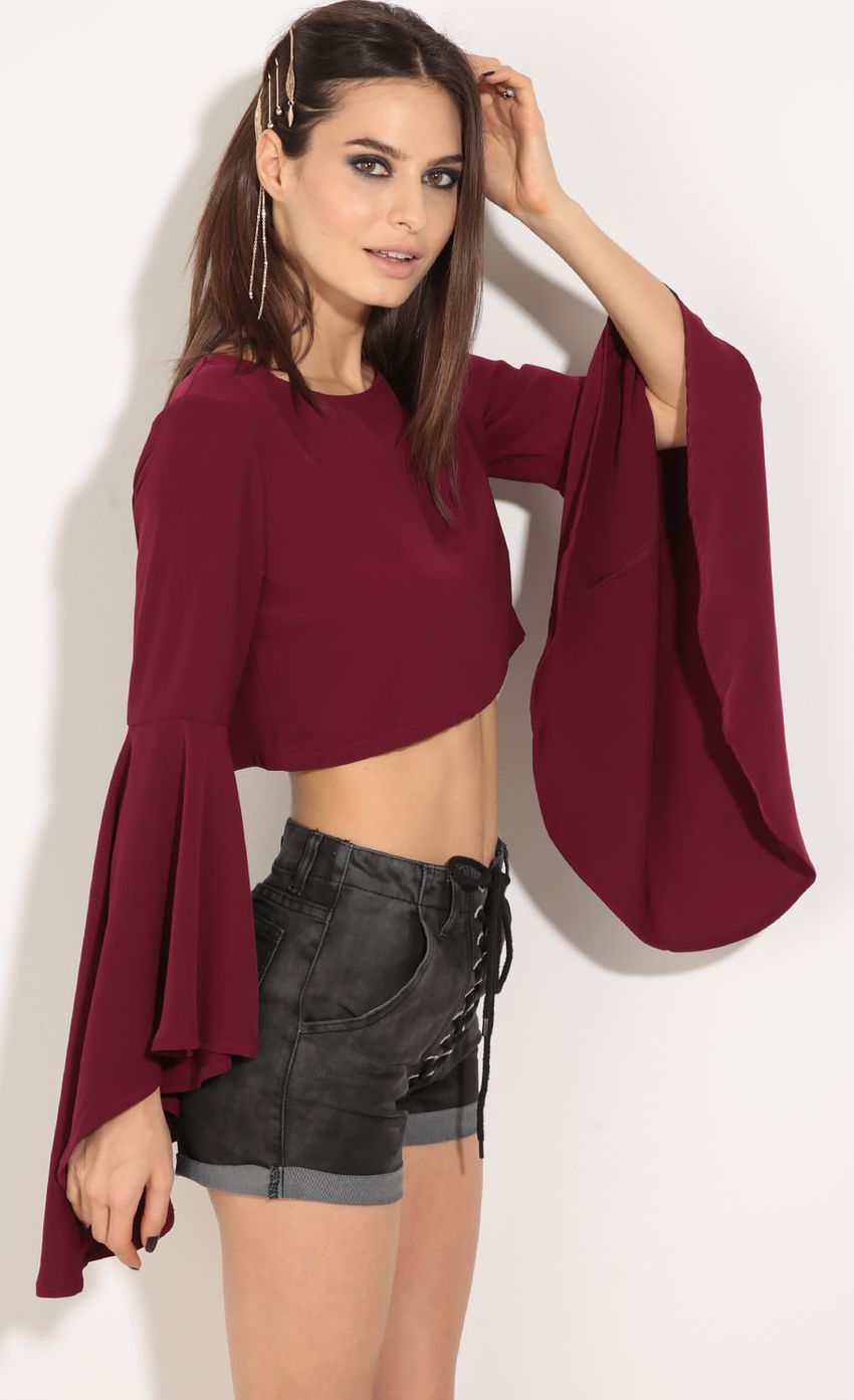 Picture Bell Sleeve Crop Top In Wine. Source: https://media-img.lucyinthesky.com/data/Jun16_2/850xAUTO/0Y5A96331.JPG