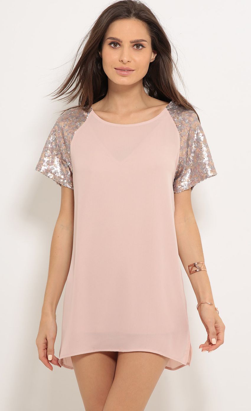 Picture Sequin Sleeve Detail Dress In Blush. Source: https://media-img.lucyinthesky.com/data/Jun17_2/850xAUTO/0Y5A7934.JPG