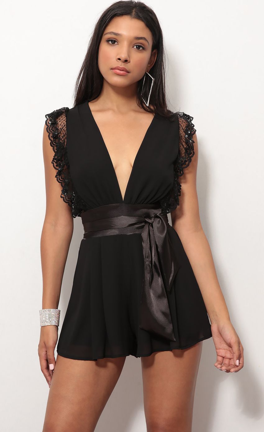 Picture Layla Ruffle Romper In Black. Source: https://media-img.lucyinthesky.com/data/Jun18_2/850xAUTO/0Y5A1670.JPG