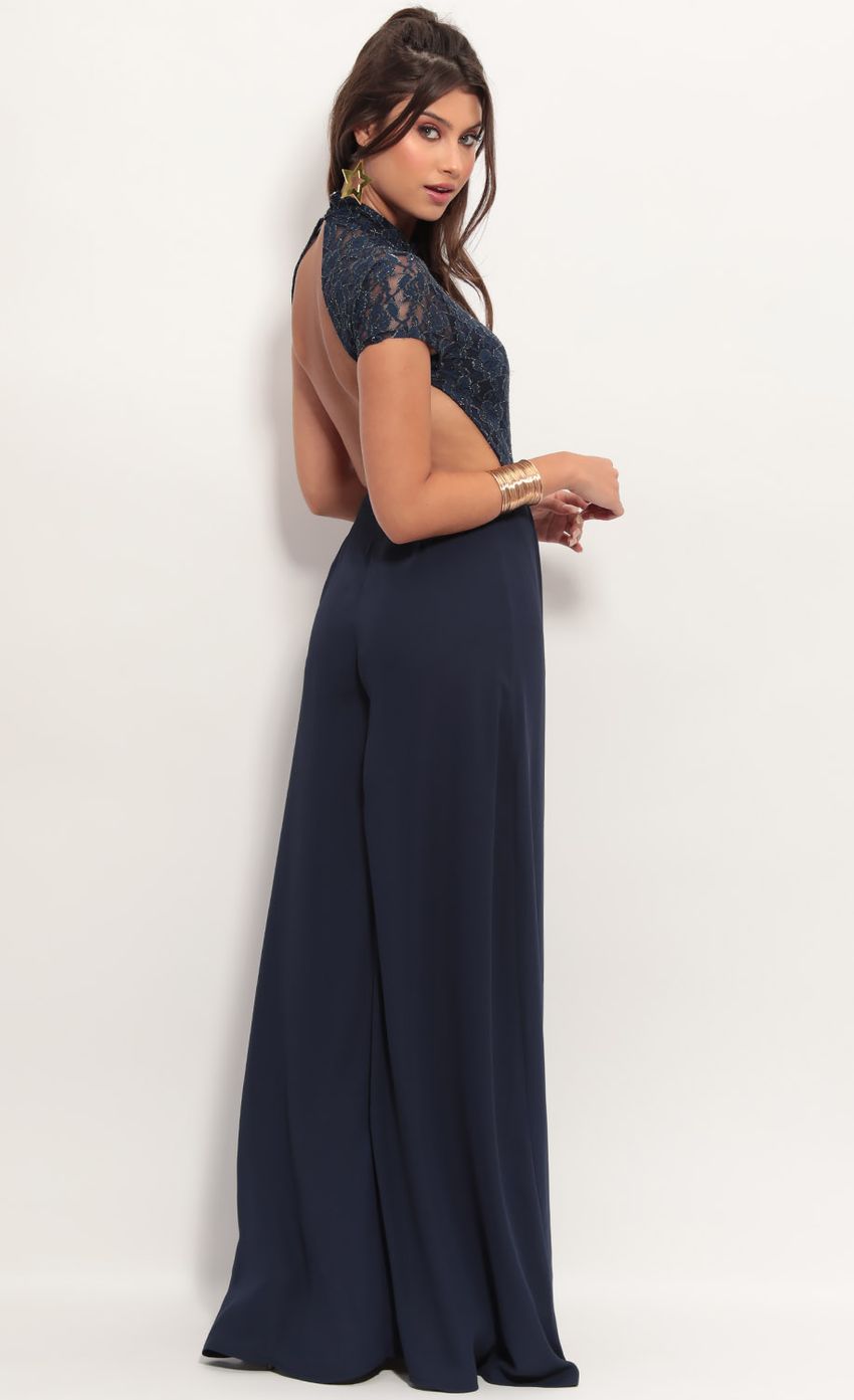 Picture Couture Lace Maxi Dress in Navy Gold. Source: https://media-img.lucyinthesky.com/data/Jun19_1/850xAUTO/781A4295.JPG