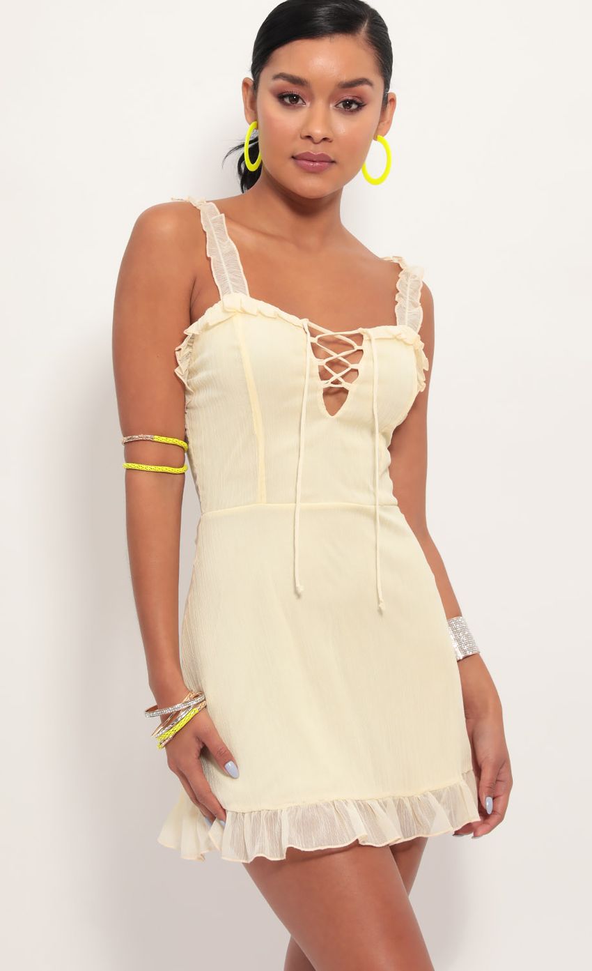Picture Day-Party Mini Dress In Light Yellow. Source: https://media-img.lucyinthesky.com/data/Jun19_2/850xAUTO/781A6405.JPG