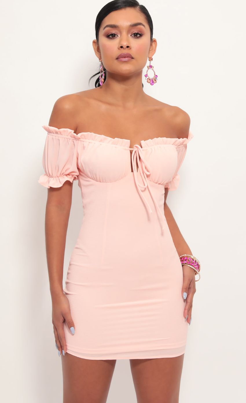 Picture Mallory Puff Sleeve Dress in Blush. Source: https://media-img.lucyinthesky.com/data/Jun19_2/850xAUTO/781A6639.JPG
