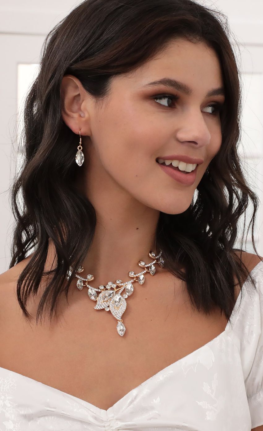 Picture Crystal Leaf Necklace and Earring Set. Source: https://media-img.lucyinthesky.com/data/Jun20_1/850xAUTO/781A5885.JPG