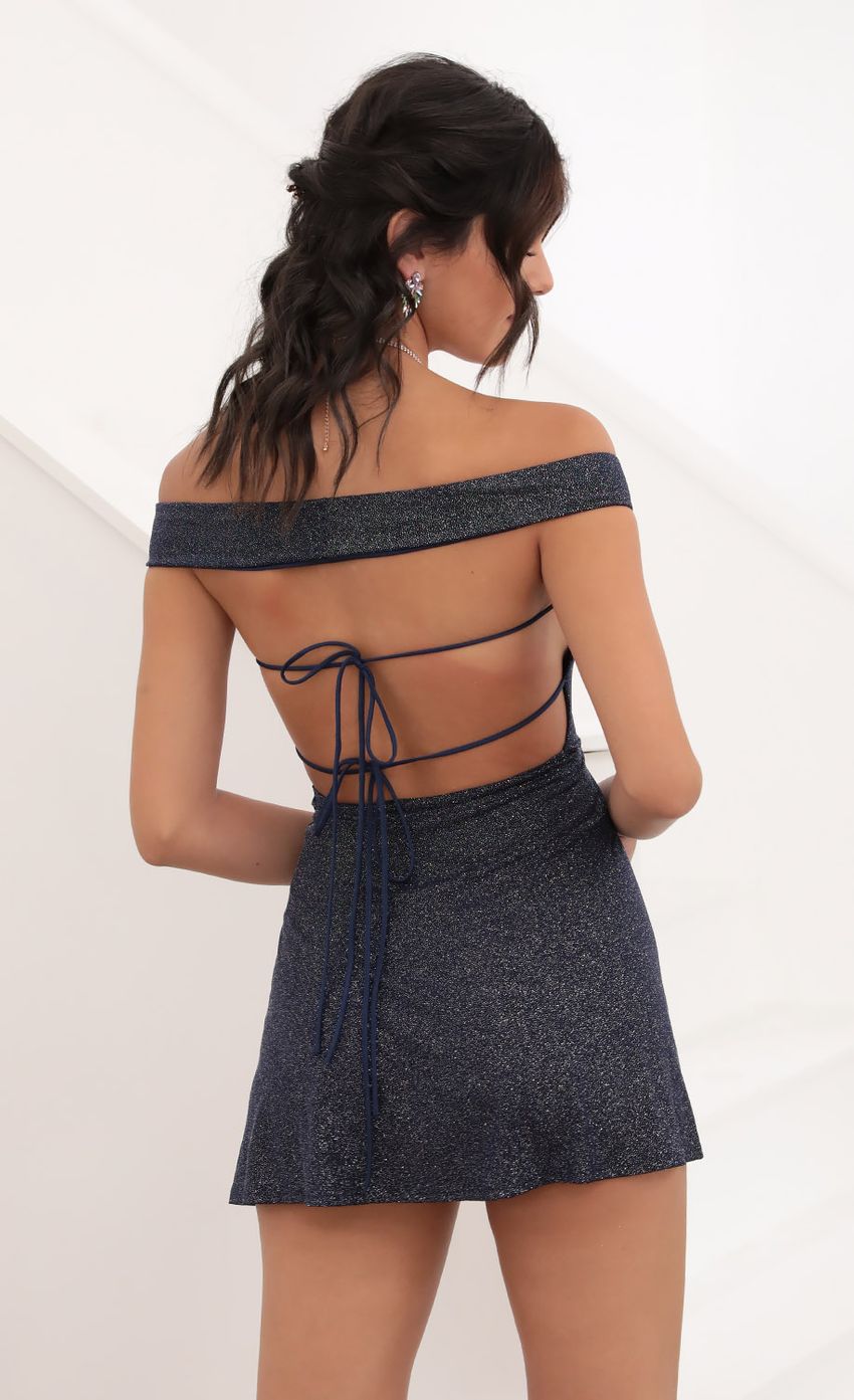 Picture Off Shoulder Dress in Sparkling Navy. Source: https://media-img.lucyinthesky.com/data/Jun20_2/850xAUTO/781A2187.JPG