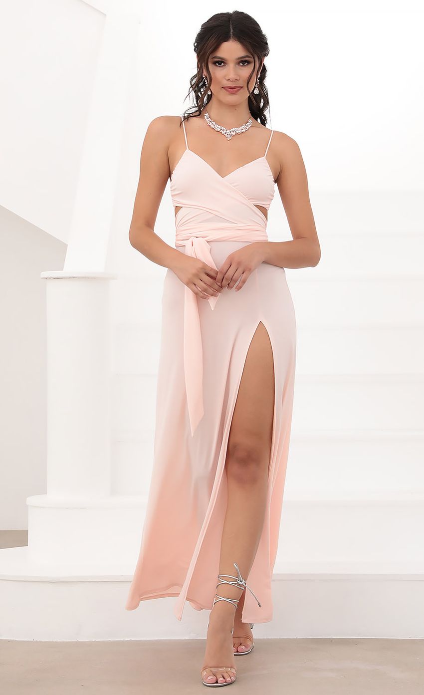 Picture Leila Wrap Tie Maxi in Light Pink. Source: https://media-img.lucyinthesky.com/data/Jun20_2/850xAUTO/781A3549.JPG