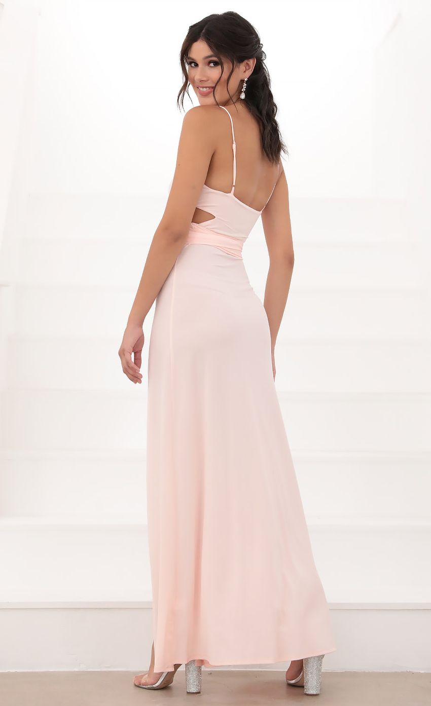 Picture Leila Wrap Tie Maxi in Light Pink. Source: https://media-img.lucyinthesky.com/data/Jun20_2/850xAUTO/781A3616.JPG