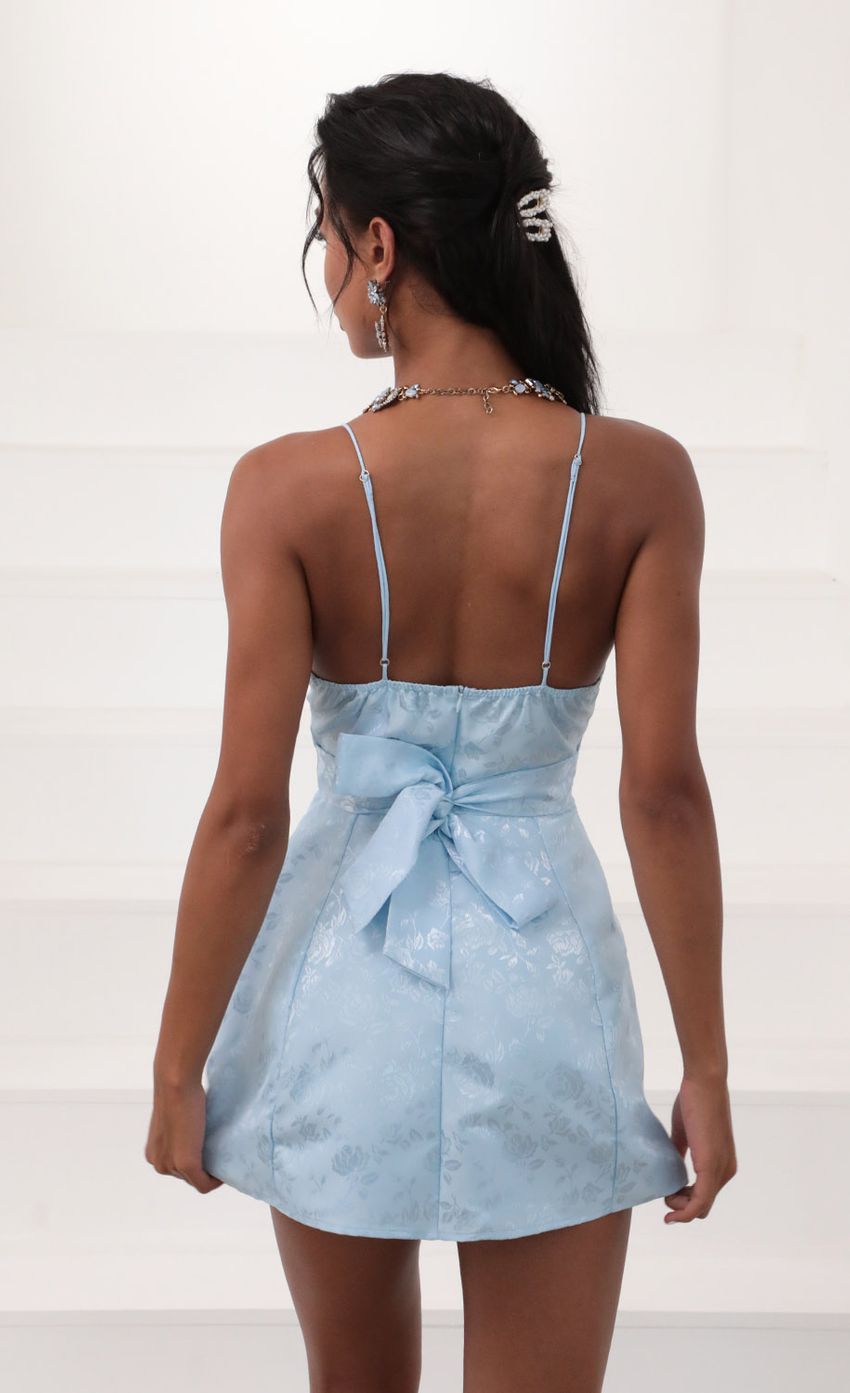 Picture Floral Jacquard Mini Dress In Sky Blue. Source: https://media-img.lucyinthesky.com/data/Jun20_2/850xAUTO/781A5048.JPG