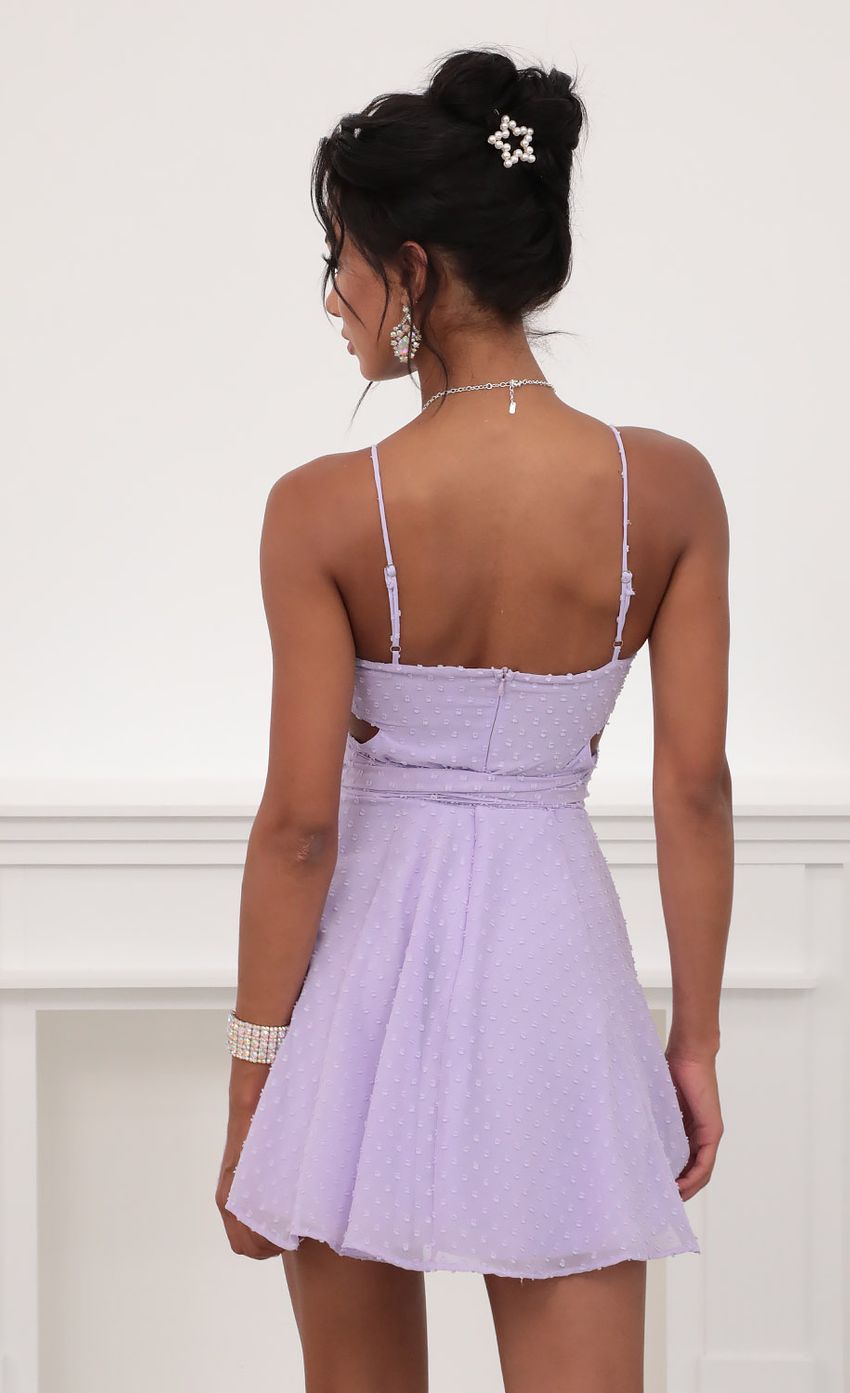 Picture Jillian Chiffon Wrap Dress in Lavender Dots. Source: https://media-img.lucyinthesky.com/data/Jun20_2/850xAUTO/781A6883.JPG