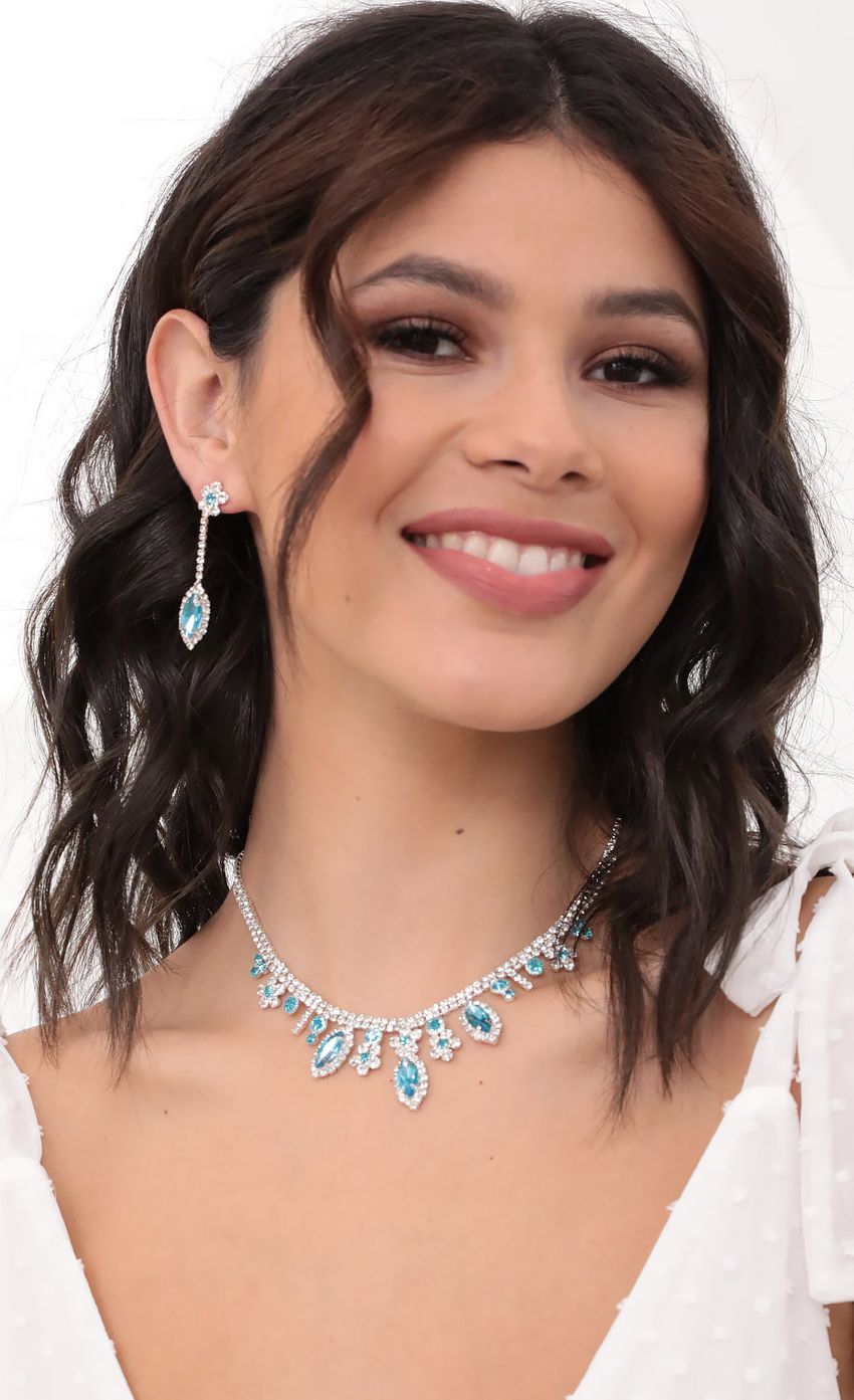 Picture Léonie Silver Blue Crystal Necklace &amp; Earrings set. Source: https://media-img.lucyinthesky.com/data/Jun20_2/850xAUTO/781A8569.JPG
