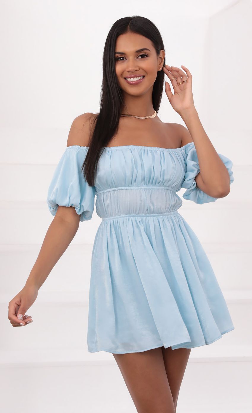 Picture Off The Shoulder Dress in Light Blue. Source: https://media-img.lucyinthesky.com/data/Jun21_1/850xAUTO/1V9A1667.JPG
