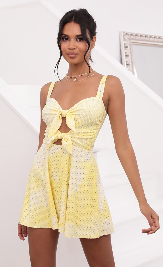 Tie Dye Eyelet Dress in Yellow