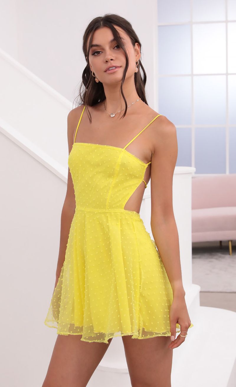 Dotted A-Line Dress in Yellow | LUCY IN THE SKY