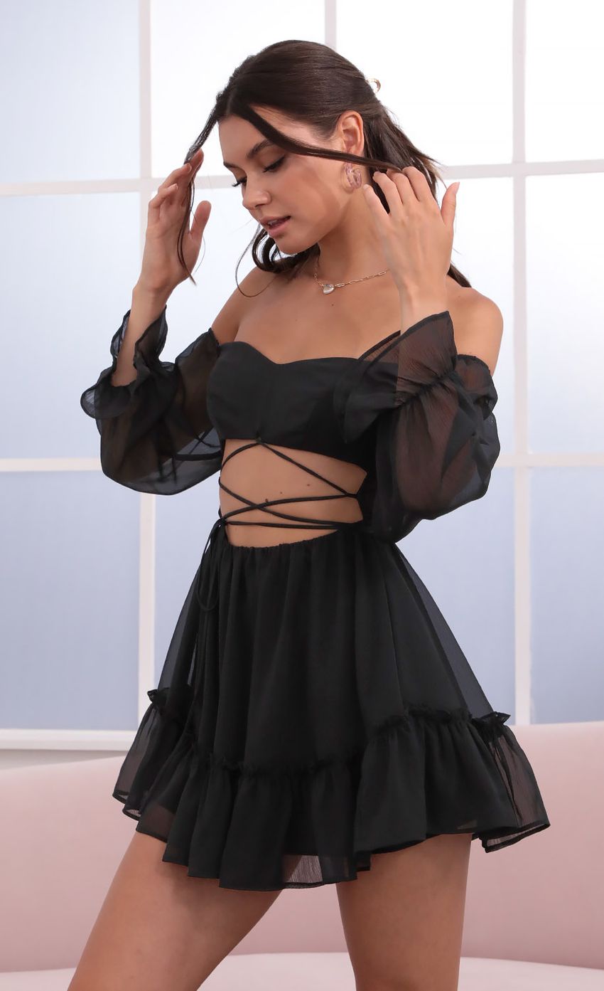 Picture Cutout Off The Shoulder Dress in Black. Source: https://media-img.lucyinthesky.com/data/Jun21_2/850xAUTO/1V9A1082.JPG