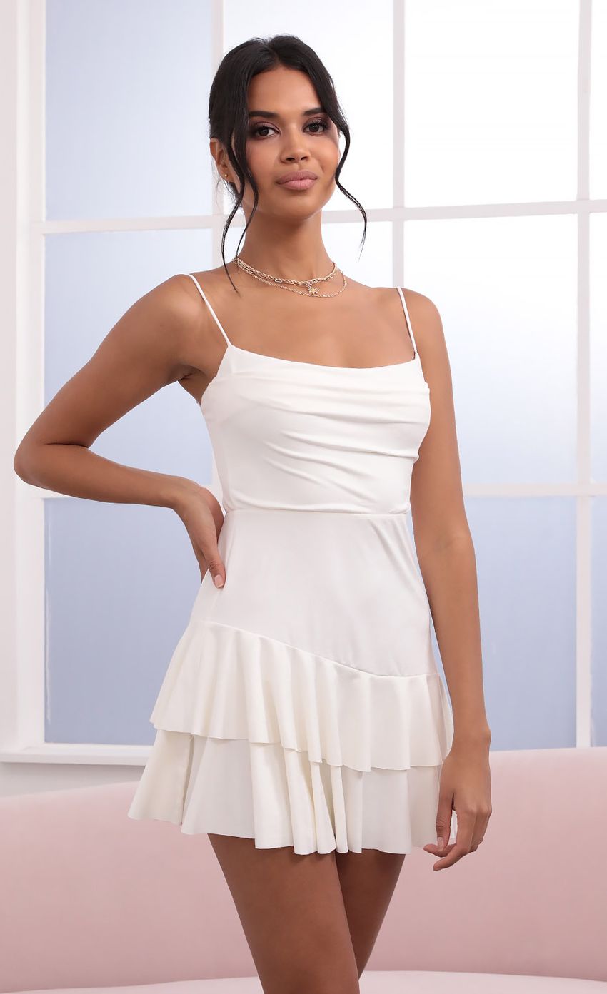 Picture Double Ruffle Suede Dress in White. Source: https://media-img.lucyinthesky.com/data/Jun21_2/850xAUTO/1V9A1448.JPG