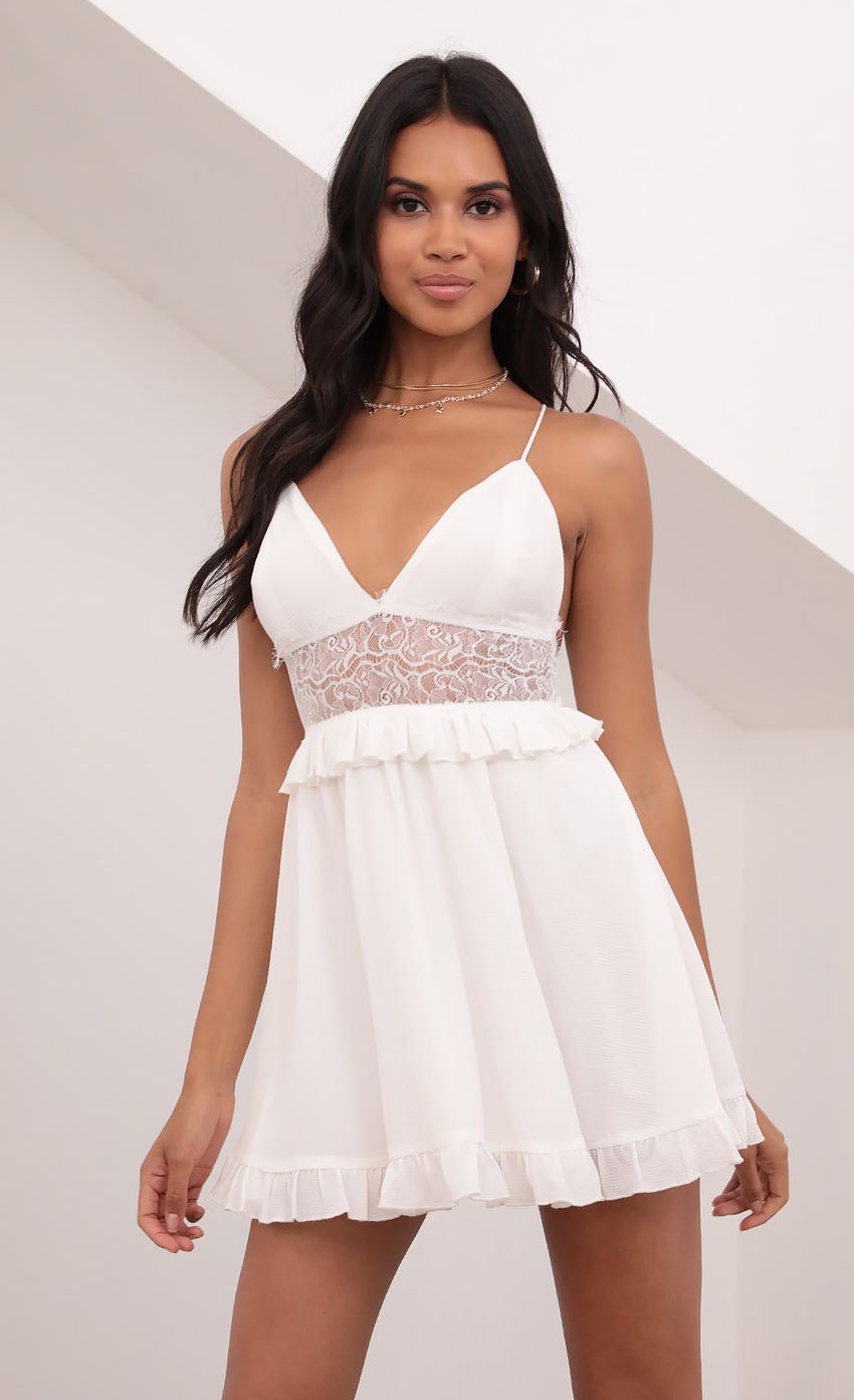 Picture Chiffon Lace Up Dress in White. Source: https://media-img.lucyinthesky.com/data/Jun21_2/850xAUTO/1V9A3078.JPG