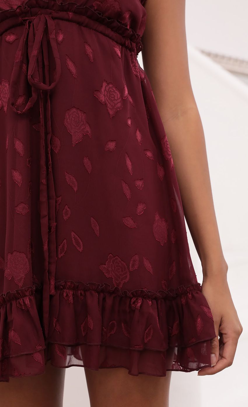 Picture Maroon Dress in Dotted Chiffon. Source: https://media-img.lucyinthesky.com/data/Jun21_2/850xAUTO/1V9A3519.JPG