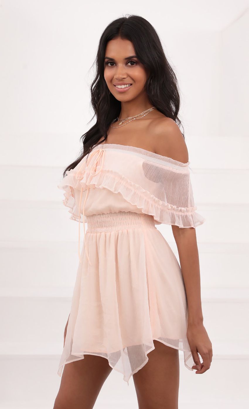Picture Strapless Chiffon Dress in Pink. Source: https://media-img.lucyinthesky.com/data/Jun21_2/850xAUTO/1V9A3588.JPG