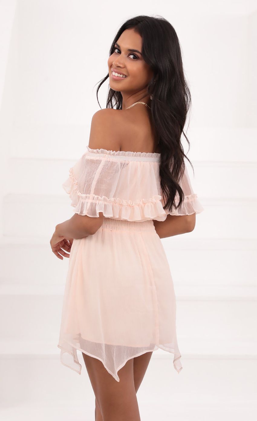 Picture Strapless Chiffon Dress in Pink. Source: https://media-img.lucyinthesky.com/data/Jun21_2/850xAUTO/1V9A3626.JPG