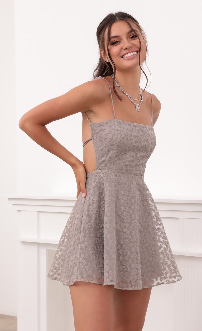 Picture Floral A-Line Dress in Grey. Source: https://media-img.lucyinthesky.com/data/Jun21_2/850xAUTO/1V9A4525.JPG