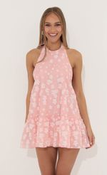 Picture Floral Halter Neck Dress in Pink. Source: https://media-img.lucyinthesky.com/data/Jun22_1/150xAUTO/1V9A0968.JPG