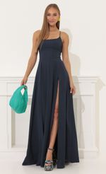 Picture Satin Slit Maxi Dress in Blue. Source: https://media-img.lucyinthesky.com/data/Jun22_1/150xAUTO/1V9A5051.JPG