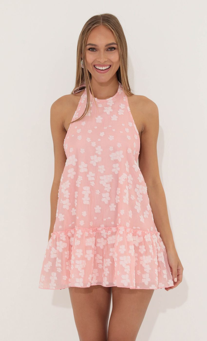 Picture Floral Halter Neck Dress in Pink. Source: https://media-img.lucyinthesky.com/data/Jun22_1/850xAUTO/1V9A0968.JPG