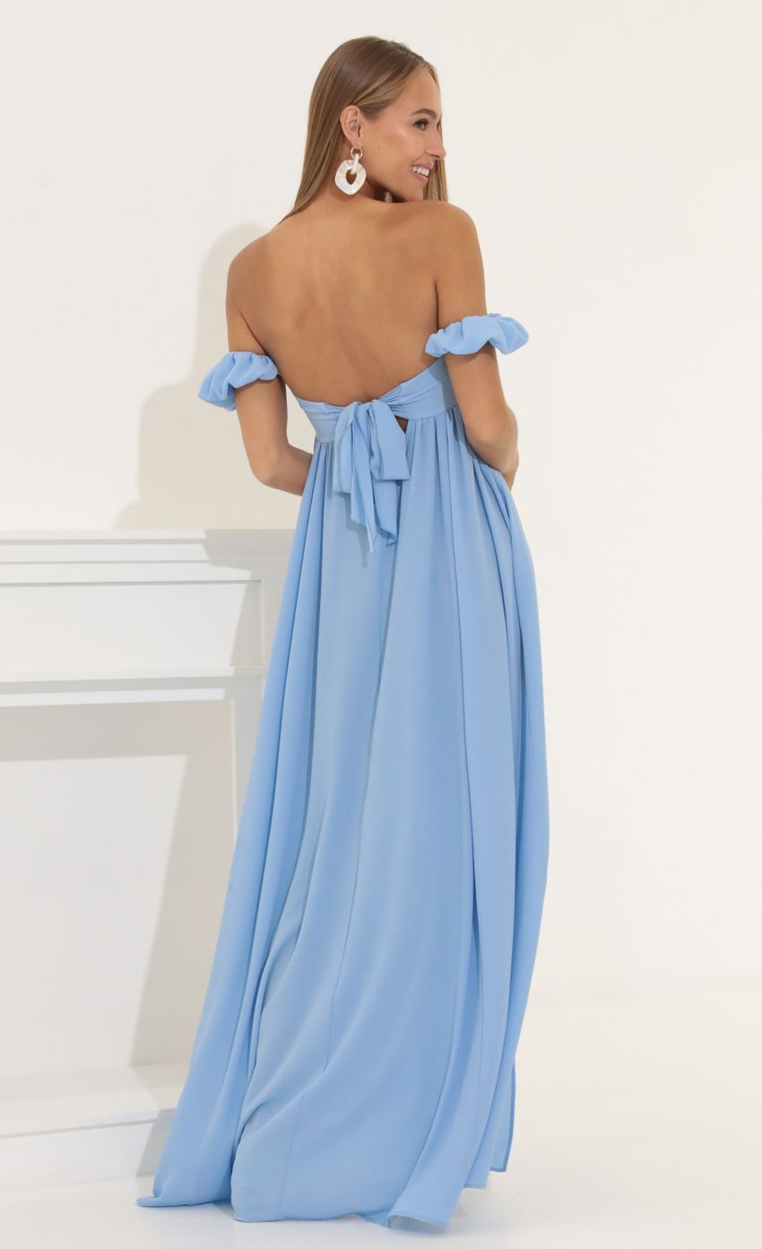 Picture Crepe Off The Shoulder Maxi in Blue. Source: https://media-img.lucyinthesky.com/data/Jun22_1/850xAUTO/1V9A3381.JPG