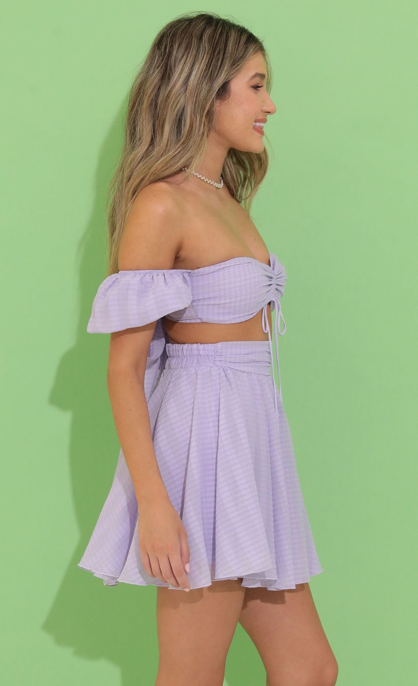 Picture Plaid Chiffon Baby Doll Two Piece Skirt Set in Purple. Source: https://media-img.lucyinthesky.com/data/Jun22_1/850xAUTO/1V9A7718.JPG