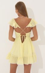 Picture Fit and Flare Chiffon Dress in Yellow. Source: https://media-img.lucyinthesky.com/data/Jun22_2/150xAUTO/1V9A4720.JPG