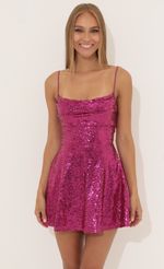 Picture Jewel Sequin Cowl Neck Dress in Pink. Source: https://media-img.lucyinthesky.com/data/Jun22_2/150xAUTO/1V9A55871.JPG