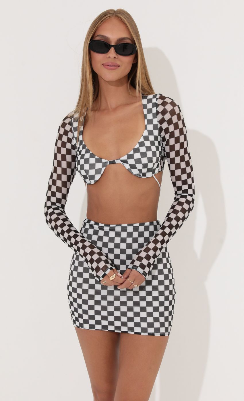 Picture Checkered Mesh Two Piece Skirt Set. Source: https://media-img.lucyinthesky.com/data/Jun22_2/850xAUTO/1V9A5668.JPG