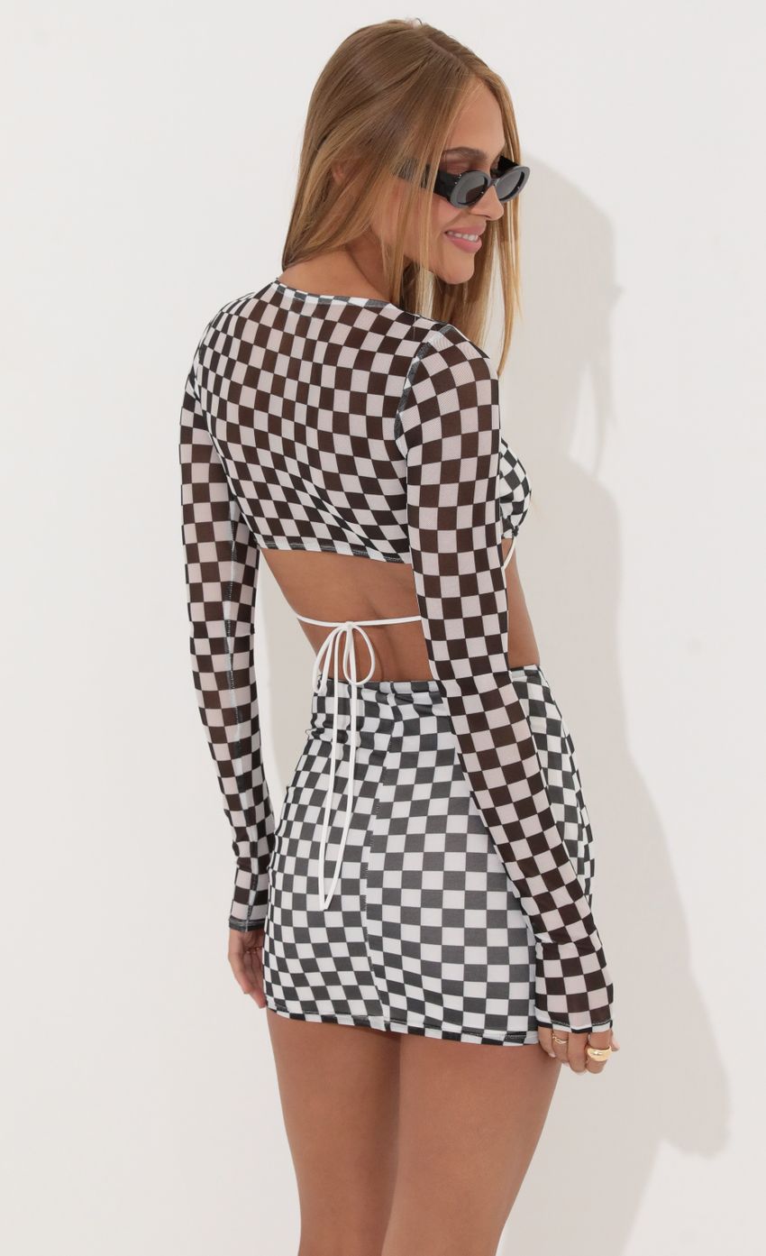 Picture Checkered Mesh Two Piece Skirt Set. Source: https://media-img.lucyinthesky.com/data/Jun22_2/850xAUTO/1V9A5791.JPG
