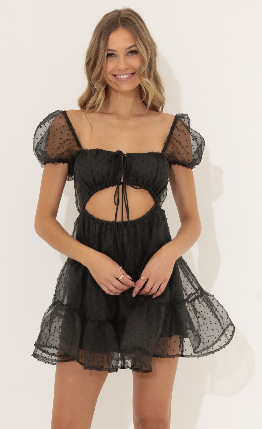 Picture Dotted Organza Dress in Black. Source: https://media-img.lucyinthesky.com/data/Jun22_2/850xAUTO/1V9A6334.JPG
