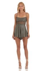 Picture Shimmer Embroidered Corset Romper in Olive Green. Source: https://media-img.lucyinthesky.com/data/Jun23/150xAUTO/efba3f7a-6217-4742-a88e-b0b1dc102d2c.jpg
