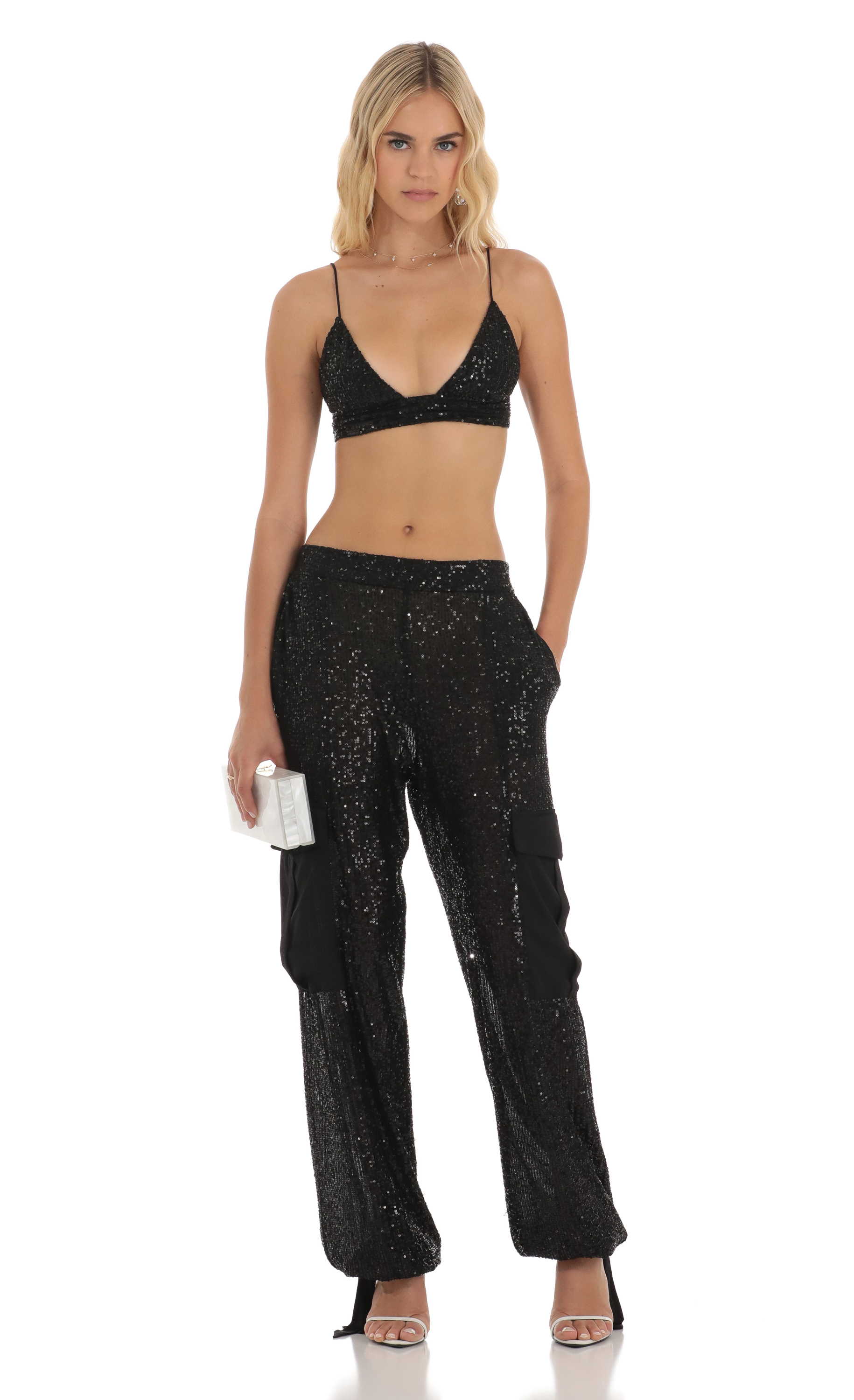 Sequin Two Piece Set in Black