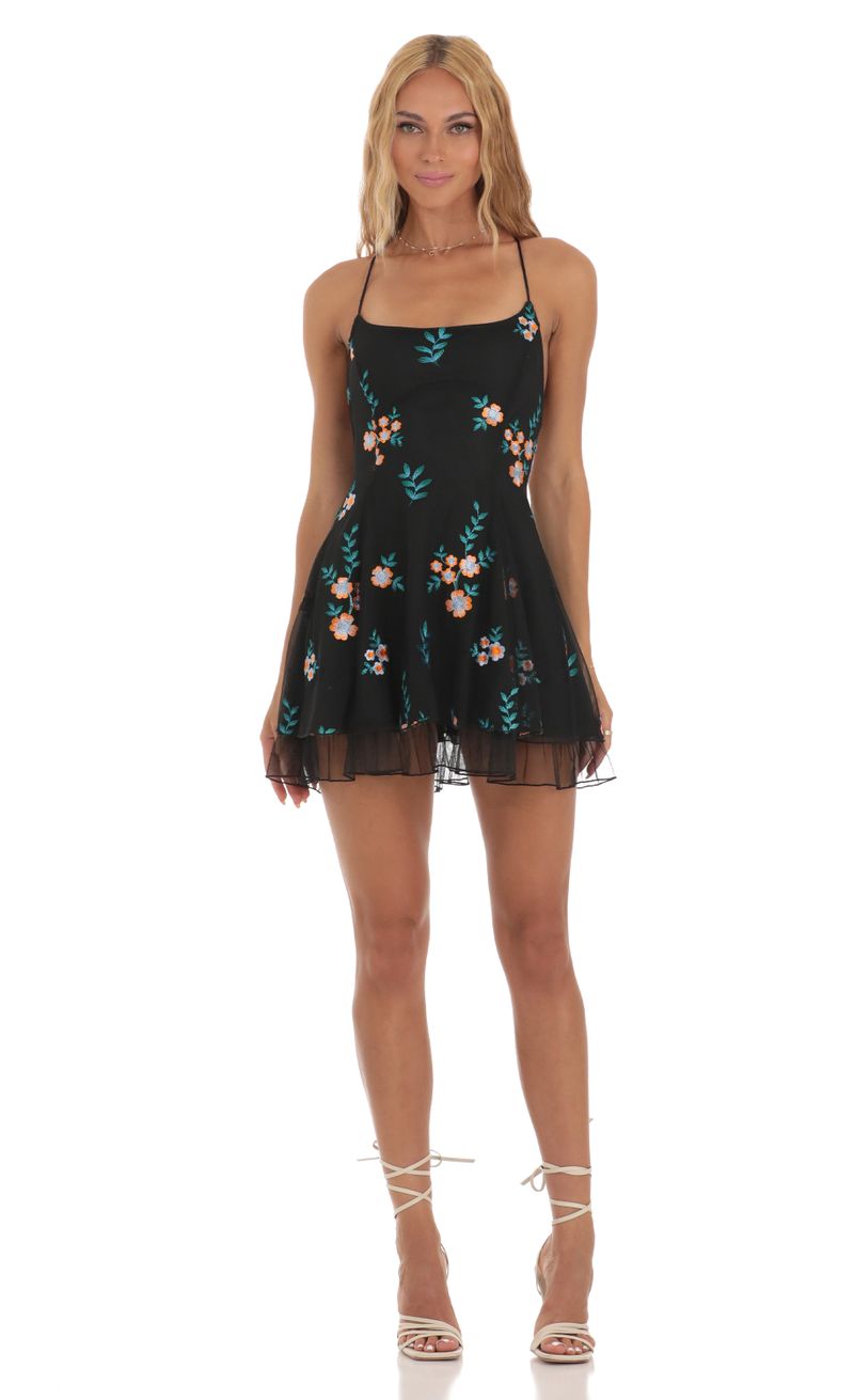 Bryleigh Mesh Floral Dress in Black