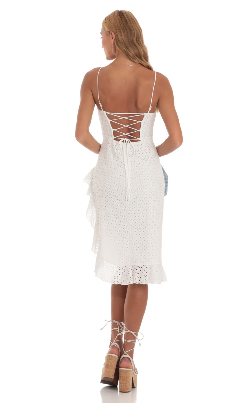 Picture Ruffle Slit Dress in White. Source: https://media-img.lucyinthesky.com/data/Jun23/850xAUTO/2b749373-dc66-448f-a512-678b90303525.jpg